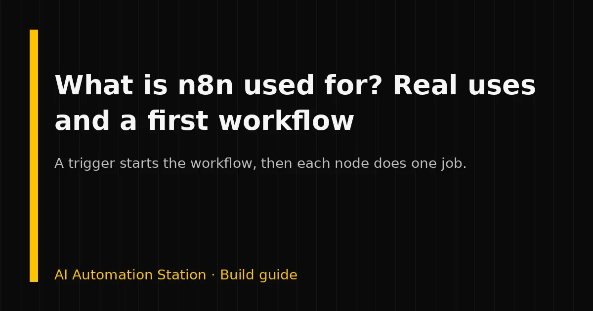 Diagram of an n8n workflow: a trigger node feeds action nodes that sync apps and call an AI model